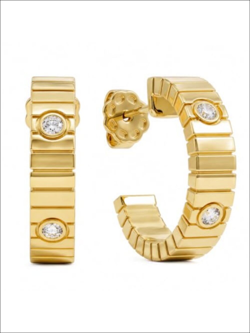 Gold Plated CZ Hoop Earrings 925 Sterling Silver Posts 18mm
